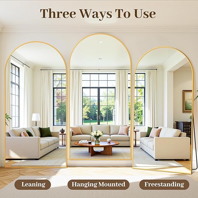 Suidia Arched Full Length Mirror, 76"x44" Floor Mirror Freestanding, Floor Standing Full Body Mirror with Stand for Bedroom, Hanging Leaning Mounted for Living Room Cloakroom, Gold