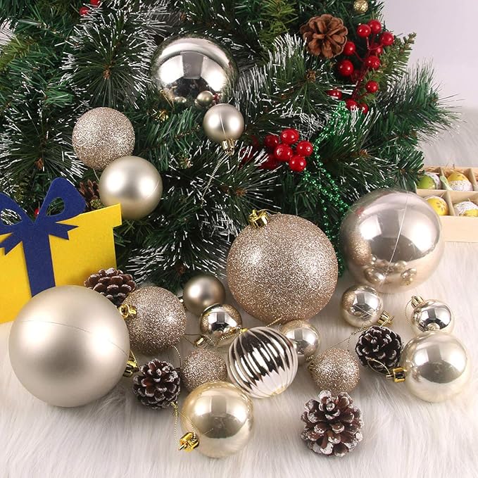 Champagne Gold Set of XL (4.0") 4PCS Christmas Balls - Christmas Tree Decoration Ornaments Shatterproof Hanging Balls for New Year Easter Valentine Holiday Decorations