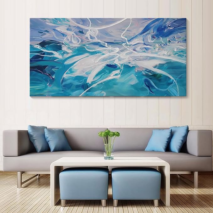 YDYSUNE Large Blue Abstract Wall Art Modern Canvas Paintings White Minimalist Abstract Art for Living Room Pictures for Bedroom Wall Decor Office Home Decoration Artwork for Walls Size 29×58IN
