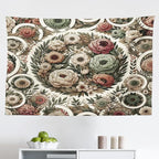 Ambesonne Flower Tapestry, Circular Floral Wreath with Greenery Leaves Ornaments Modern Cottagecore, Fabric Wall Hanging Decor for Bedroom Living Room Dorm, 45" X 30", Reseda Green Pale Ruby