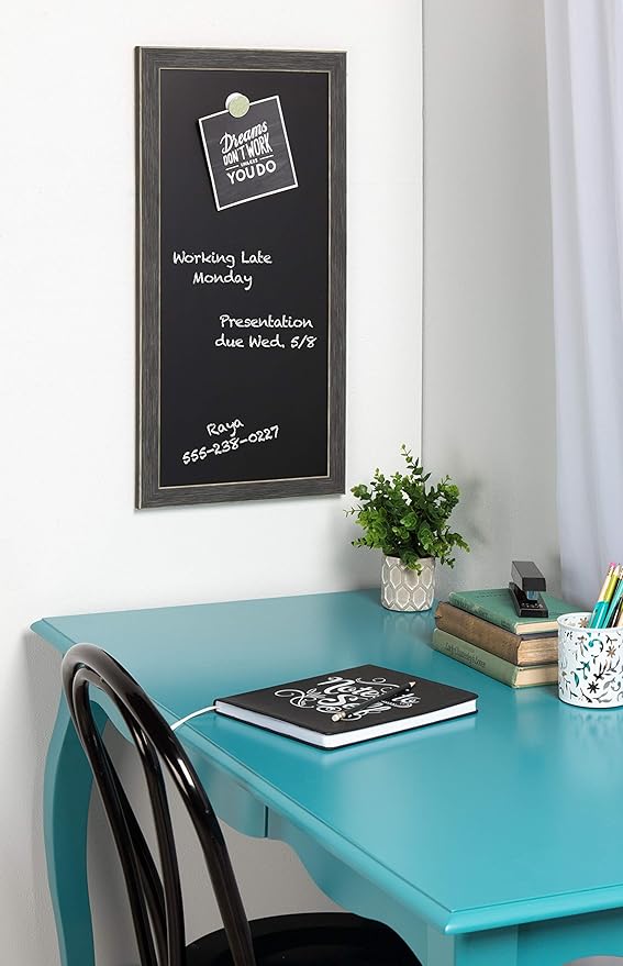 DesignOvation Wyeth Framed Magnetic Chalkboard, 13" x 26", Gray