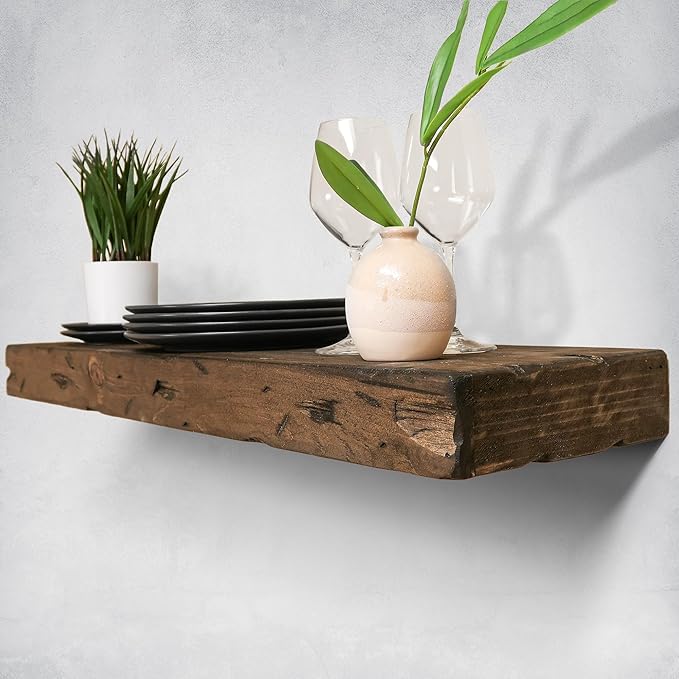 Urbandi Rustic Distressed Floating Shelves, Set of 2, Handmade Out of Pine Wood, 3 Inch Thick, Made in USA (Jacobean, 36Lx3Hx8D)