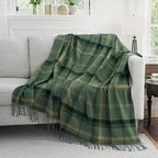 Green Plaid Throw Blanket for Couch,60"X80" Super Soft Cozy Warm Home Decorative Throws with Tassels for Bed Sofa Picnic