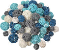 Patelai 72 Pcs Wicker Rattan Balls Decorative Balls for Vase Centerpiece Bowls Orbs Filler for Spring Summer Craft Home Decor, 4 Sizes(Dark Blue, Sky Blue, Gray, White)