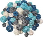 Patelai 72 Pcs Wicker Rattan Balls Decorative Balls for Vase Centerpiece Bowls Orbs Filler for Spring Summer Craft Home Decor, 4 Sizes(Dark Blue, Sky Blue, Gray, White)