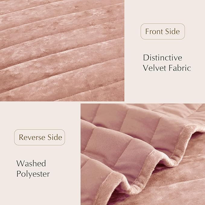 WRENSONGE Velvet King Size Quilt Set-3 Pieces Clay Pink Luxurious Velvet Striped Channel Comforter with 2 Shams, Soft Bedspread Coverlet Quilted Bedding Set for All Season