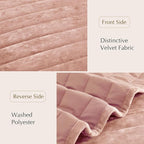 WRENSONGE Velvet Queen Quilt Set-3 Pieces Clay Pink Luxurious Velvet Striped Channel Comforter with 2 Shams, Soft Bedspread Coverlet Quilted Bedding Set for All Season