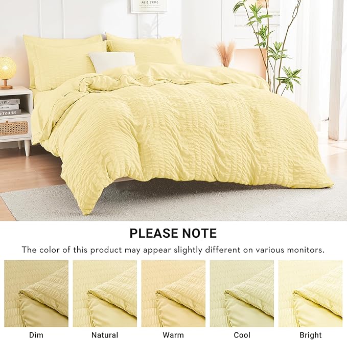 HYMOKEGE Yellow California King Comforter Set Seersucker 7 Pieces, All Season Luxury Bed in a Bag for Bedroom, Bedding Set with Comforter, Sheets, Pillowcases & Shams