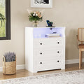 37.2" 3-Drawer Dresser with LED Lights & Charging Station, Wood Chest of Drawers with Open Space, Bedroom Closet Organizer for Living Room, Entryway, Bedside Storage, White