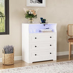 37.2" 3-Drawer Dresser with LED Lights & Charging Station, Wood Chest of Drawers with Open Space, Bedroom Closet Organizer for Living Room, Entryway, Bedside Storage, White