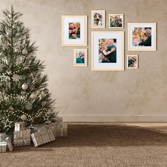 Egofine 5x7 Picture Frames Set of 4, Made of Solid Wood Covered by Plexiglass 3.5x5 and 4x6 with Mat or 5x7 without Mat, for Table Top Display and Wall Mounting Photo Frame Oak Wood
