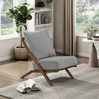 Lexicon Modern Accent Chair, Pascal Brown Solid Rubberwood Frame, Woven Chenille Upholstered Armless Chair with Reversible Cushions and Removable Covers, for Living Room, Bedroom and Office, Grey