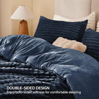 BEDELITE Fleece King Comforter Set -Super Soft & Warm Fluffy Navy Blue Bedding, Luxury Fuzzy Heavy Bed Set for Winter with 2 Pillow Cases