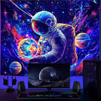 NYZE Astronaut Space Tapestry for Bedroom, Glow in the Dark Room Decor Wall Tapestries, Cool Galaxy Planet Wall Hanging, Wall Hanging for Men Guys Gamer Room Dorm Living Room 90in x 70in