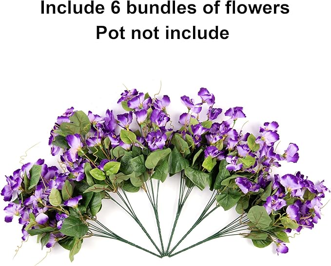 Fake Hibiscus Artificial Flowers for Outdoors Spring Summer Decoration, 6 Bundles Silk Purple Hibiscus Flowers Bouquet UV Resistant Look Real Faux Plants for Outside Planter Front Door Porch Balcony