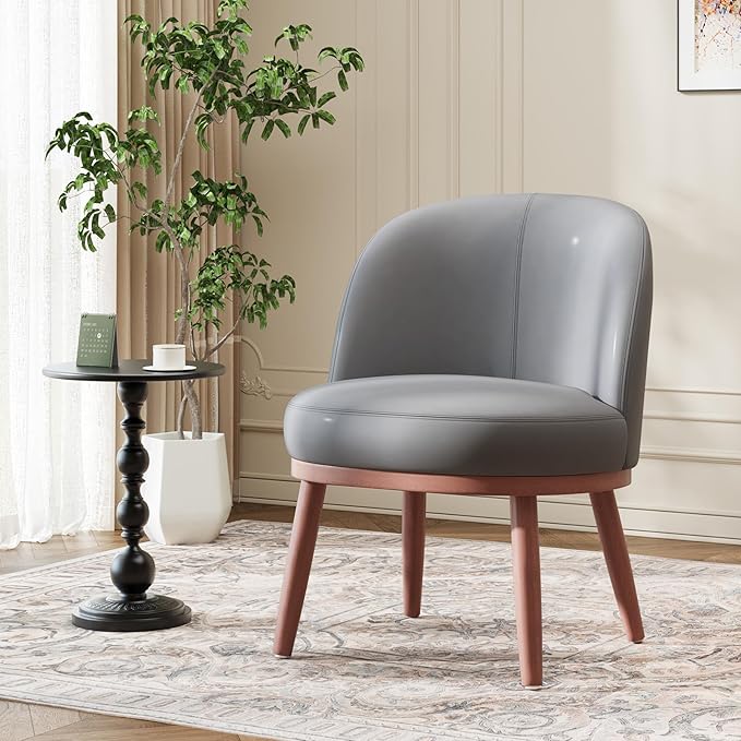 Accent Chair Mid-Century Modern Chair PU Leather Upholstered Armless Chair Set of 2, Suitable for Living Room, Bedroom, Balcony,Dark Gray