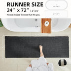 Black Long Bathroom Rug, Waffle Runner Rug Bathroom Non Slip Washable Super Absorbent Quick Dry Boho Farmhouse Bath Decor, 72"x24" Black