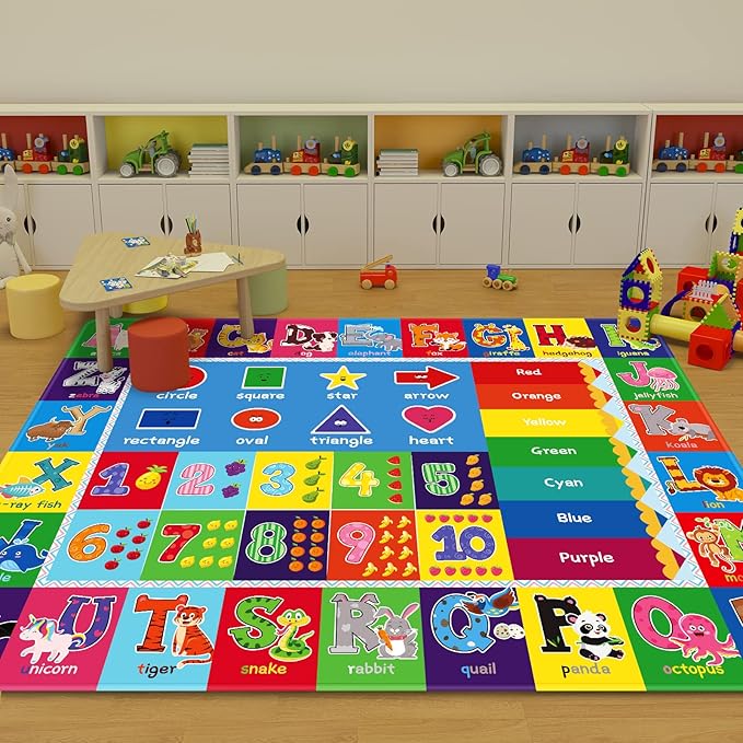 Kids Rug for Playroom, ABC Play Mat Educational Rugs, Soft Non-Slip Rug Toddler Baby Play Mat, Alphabet Carpet for Boy Girl Bedroom