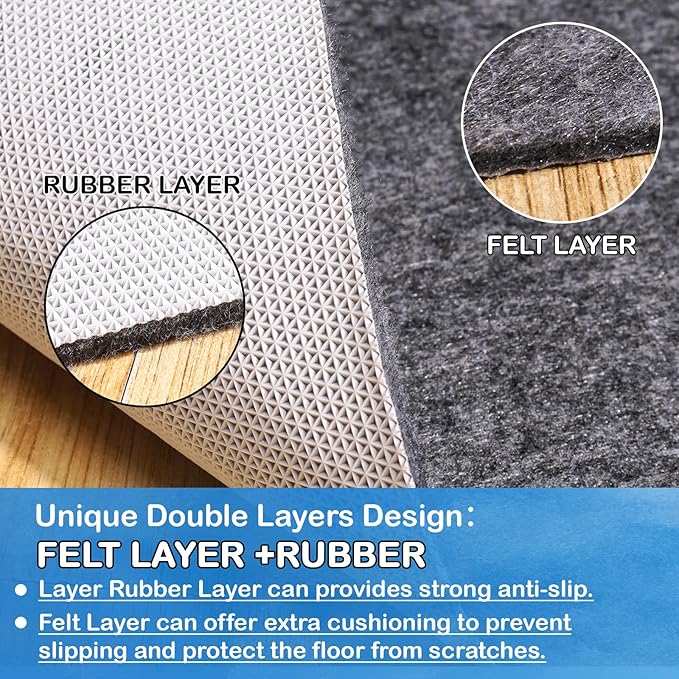 Non-Slip Rug Pads 1/4” Thick, 6x9Ft Waterproof Rugs Non Skid Rug Pad for All Floors and Finishes Durable Hardwood Floor Protective Felt Keeps Rugs in Place, Safe and Secure