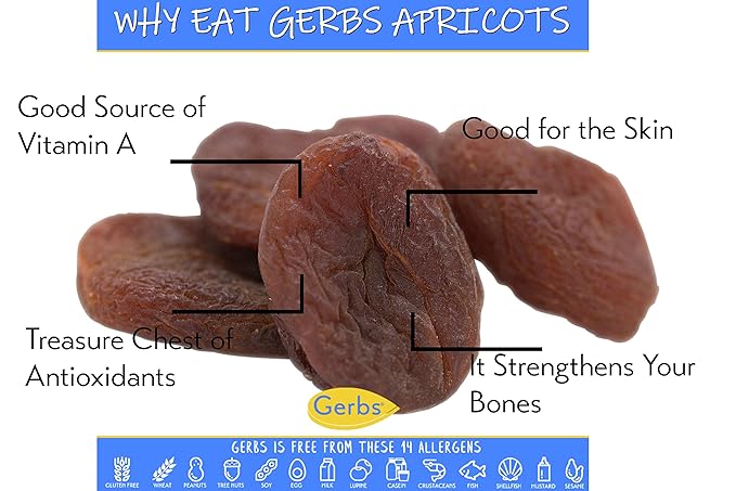 Gerbs Dried Apricots 2 lbs. | Unsulfured, No Artificial Additives, Resealable Bag | Naturally Sweet & Chewy | Top 14 Allergen-Free