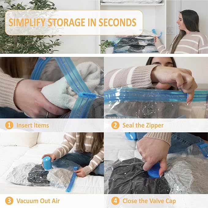 22 Pack Vacuum Storage Bags with Rechargeable Wireless Electric Pump, Vacuum Seal Space Saver Bags for Clothing, Pillows, Blanket, Bedding, Comforter