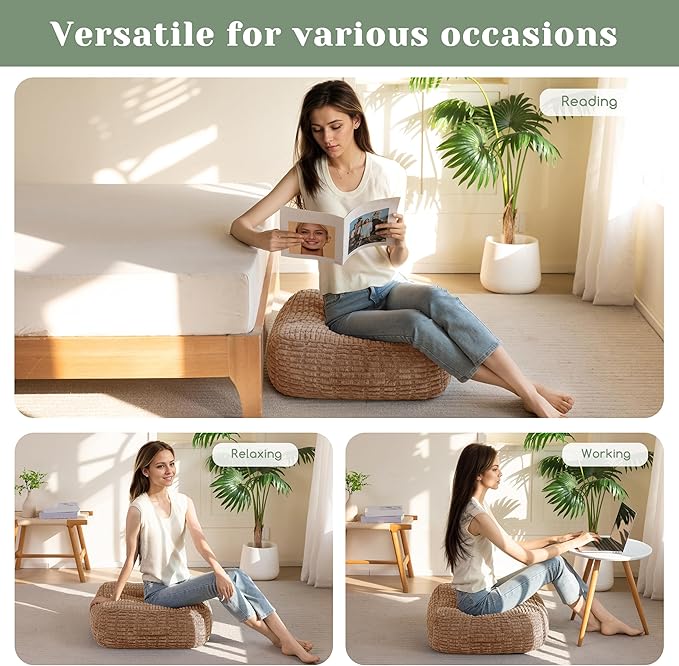8" Washable Floor Pillow Cushion for Adults, Meditation Cushion Pillow, Removable Tufted Blended Corduroy Cover, Large Square Floor Sitting for Tatami Living Room or Yoga, 22x22 Inch, Machine Washable