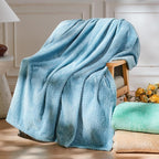 NEWCOSPLAY Super Soft Throw Blanket Light Blue Premium Silky Flannel Fleece Leaves Pattern Lightweight Bed Blanket All Season Use (Light Blue, Throw(50"x60"))