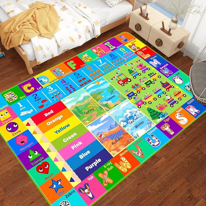 Kids Rug for Playroom, Soft & Non-Slip Educational Rug with ABC, Animals, Numbers, Floor Play Mat for Kid, Preschool Classroom Rugs Playmat for Toddler Nursery Kids (59X39.4 inch, Season&Month)