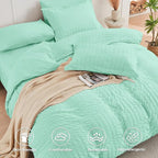 HYMOKEGE Mint Green Twin Comforter Set Seersucker 5 Pieces, All Season Luxury Bed in a Bag for Bedroom, Bedding Set with Comforter, Sheets, Pillowcase & Sham