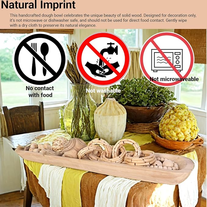 Athaliah Wooden Dough Bowl, 40 Inch Hand Carved Rustic Long Wood Dough Bowls for Decor, Vintage Decorative dough bowl for Table Centerpiece Dining Room Home Kitchen Decor