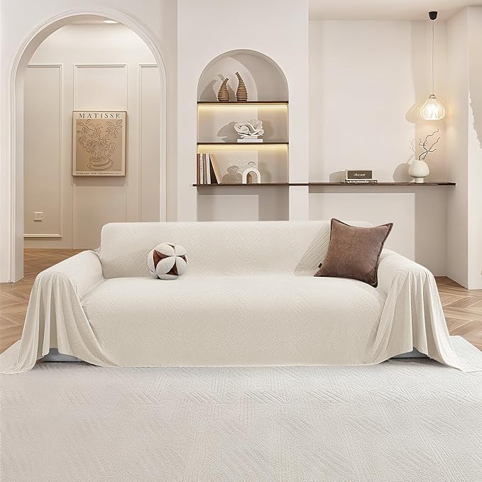 Couch Cover for Dogs, 78"x150", Washable Sofa Covers for 3 Cushion Couch, Couch Covers for Sectional Sofa L Shape, Soft Pet Couch Cover, Sofa Slipcovers Living Room, Off White
