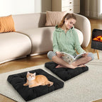 Meditation Floor Cushions Set of 2, Thickened Floor Pillow for Adults, Large Square Pillows Seat Cushion for Tatami Living Room Yoga, Memory Sponge Block Added, 22x22 Inch, Black