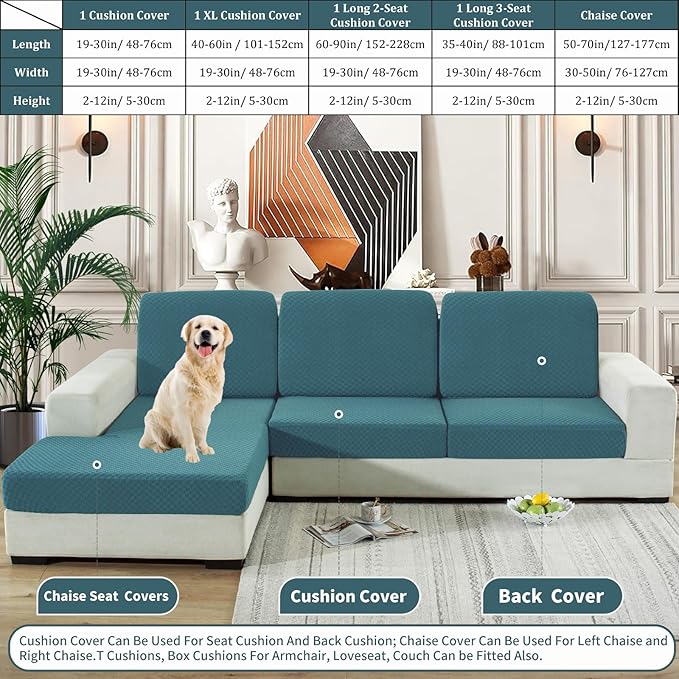 YEMYHOM Stretch Individual Cushion Covers Sofa Chair Seat Cushion Slipcovers Soft Couch Cover Replacement Large Checkered Furniture Protector with Elastic Bottom (1 Pc Cushion Cover, Peacock Blue)