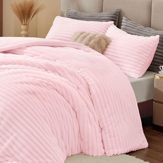 BEDELITE Fleece Full Comforter Set -Super Soft & Warm Fluffy Cherry Blossom Bedding, Luxury Fuzzy Heavy Bed Set for Winter with 2 Pillow Cases