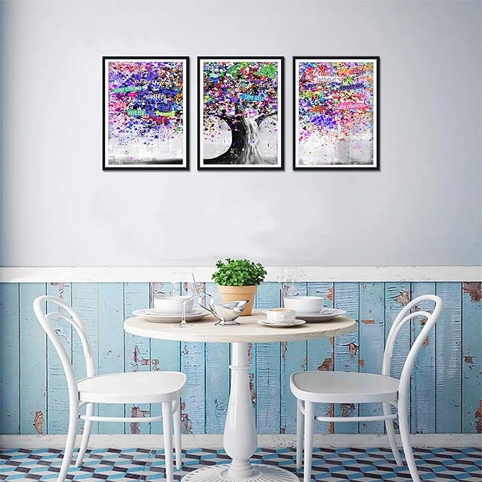 Novatique Tree Wall Art for Living Room Colorful Graffiti Picture Wall Decor Abstract Art Wall Decor Ready to Hang for Bedroom,12" x 16" x 3Pcs