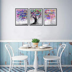 Novatique Tree Wall Art for Living Room Colorful Graffiti Picture Wall Decor Abstract Art Wall Decor Ready to Hang for Bedroom,12" x 16" x 3Pcs