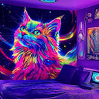 NYZE Cat Tapestry for Bedroom, Music Wall Tapestry, Party Decor Glow in the Dark Room Decor Tapestries, Cool Galaxy Planet Wall Hanging, Wall Hanging for Room Dorm 90in x 70in