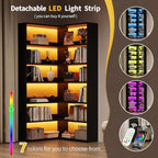 4 EVER WINNER Corner Book Shelf with LED Lights, 71” High Coner Bookshelf with Storage for Living Room, Study Room, Modern Storage Display Industrial L Shaped Bookshelf, Black