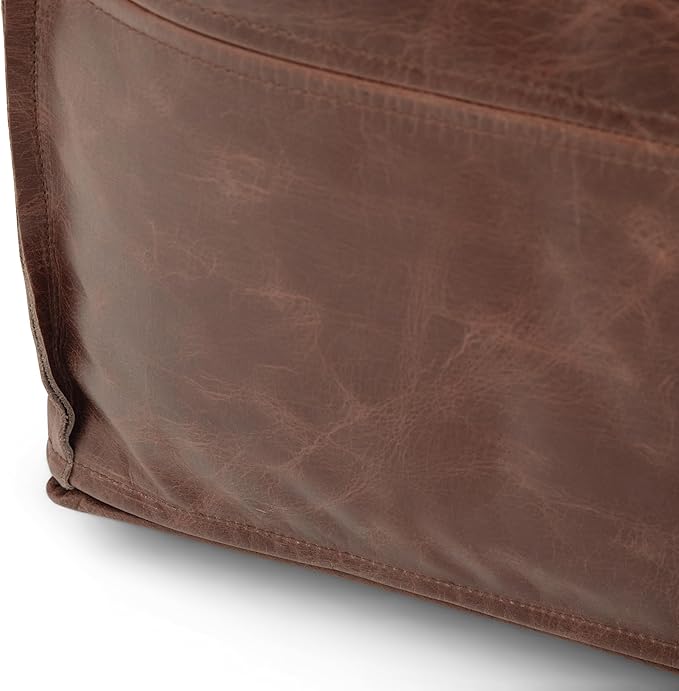 SIMPLIHOME Sheffield Square Pouf - 18 inch Wide Genuine Leather Ottoman in Brown, Boho-Style Footrest, Extra Seating, or Accent Piece for Living Room or Bedroom, Assembled