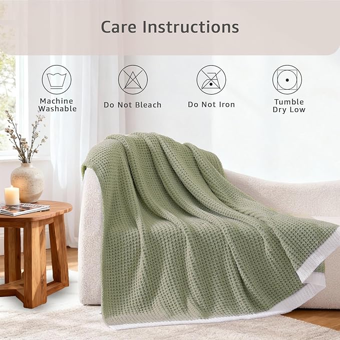 WRENSONGE Pineapple Stitch Throw Blanket, Sage Green Soft Cozy Fluffy Warm Hand Made Throw Blankets for Couch, Sofa, Chair, Bed, Camping, Picnic, Travel Lightweight Bed Blanket - 60"*80"
