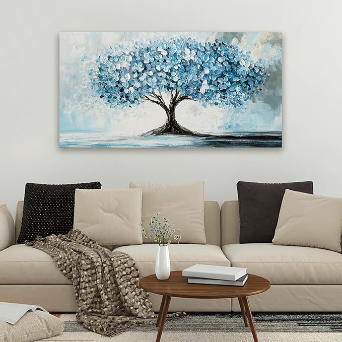 Canvas Wall Art Decor Tree of Life Wall Art Modern Blue White Wall Art Prints Canvas Art Wall Decor Artwork for Walls Decorations Wall Art Pictures for Living Room for Beroom Office Decor 20" X 40"