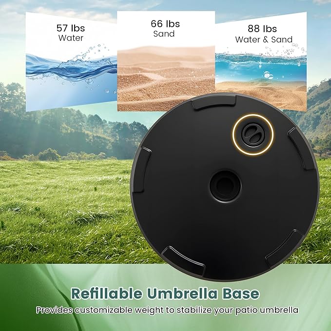 Giantex Outdoor Umbrella Base - 88 lbs Fillable Umbrella Stand with 2 Adjustable Knobs, 3 Adapters, HDPE Weighted Market Umbrella Pole Holder for Patio Poolside Garden Deck Backyard