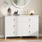 GarveeHome Fluted Dresser for Bedroom, 47.2 Inch Wide 6-Drawer Wood Dresser, Modern Chest of Drawers, Storage Organizer Cabinet for Living Room, Hallway, Entryway, White