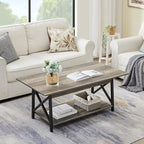 GreenForest Coffee Table with Storage, 43 inch Large Modern Coffee Tables for Living Room, X-Frame Design Farmhouse Coffee Table Space Saving Living Room Tables, Easy Assembly, Grey Wash