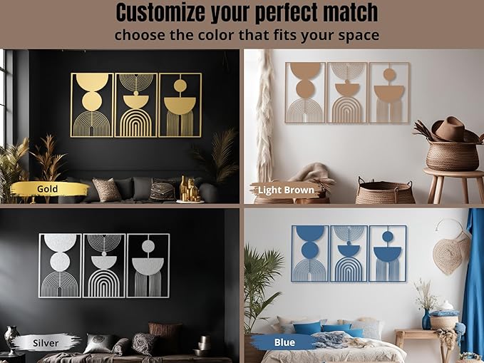 Vailla Boho Minimalist Wall Art, Set of 3 Wooden Wall Decoration, Mid-Century Modern Wall Decor, Large 3D Textured Sculptures, Bohemian Style - Ideal for Living Room, Bedroom, Bathroom