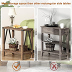 ChooChoo Farmhouse End Table for Small Spaces, Narrow Side End Table with Storage Shelf, Rustic A-Design Nightstand Sofa Table for Living Room, Bedroom (Rustic Brown) 2 Pack