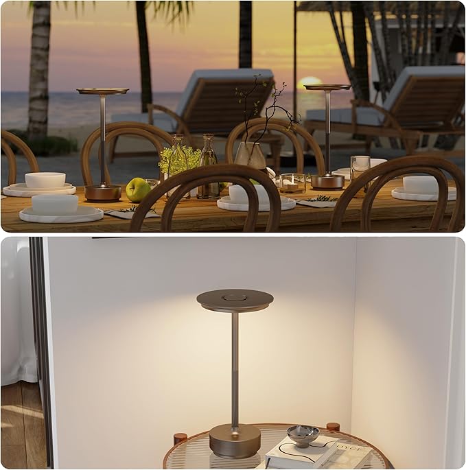 1 Pack Rechargeable Table Lamps Cordless, Portable 5000mAh Outdoor Table Light, 3 Color Stepless Dimming LED Table Lamp with Memory Function, for Home/Dinner/Patio/Restaurant.(Light Cafe)