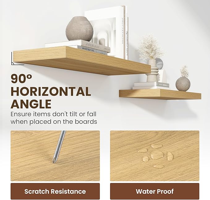 72 inch Floating Shelves for Wall, 12 Inch Deep Floating Shelf, Hanging Shelf with Invisible Brackets, Rustic Wooden Wall Shelves for Bathroom, Bedroom, Living Room,Farmhouse Set of 1,Natural