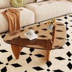 CAJCA Coffee Table for Living Room Mid Century Modern Center Table with Glass Top and Wood, Brown/Walnut