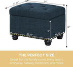 Convenience Concepts Designs4Comfort 5th Avenue Upholstered Storage Ottoman 24" - Contemporary Foot Stool and Seat with Hinged Lid for Living Room, Dining Room, Office, Den, Dark Blue Fabric